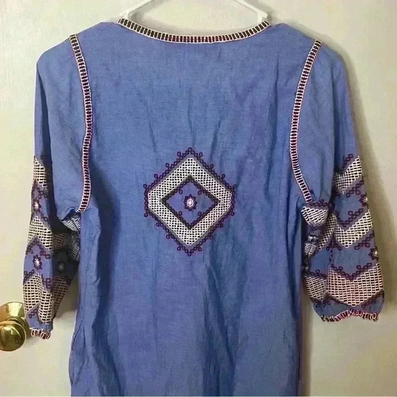 Gretchen Scott Crocheted Tunic Dress Women Small Blue Red/white Tassel Mini - Picture 7 of 10